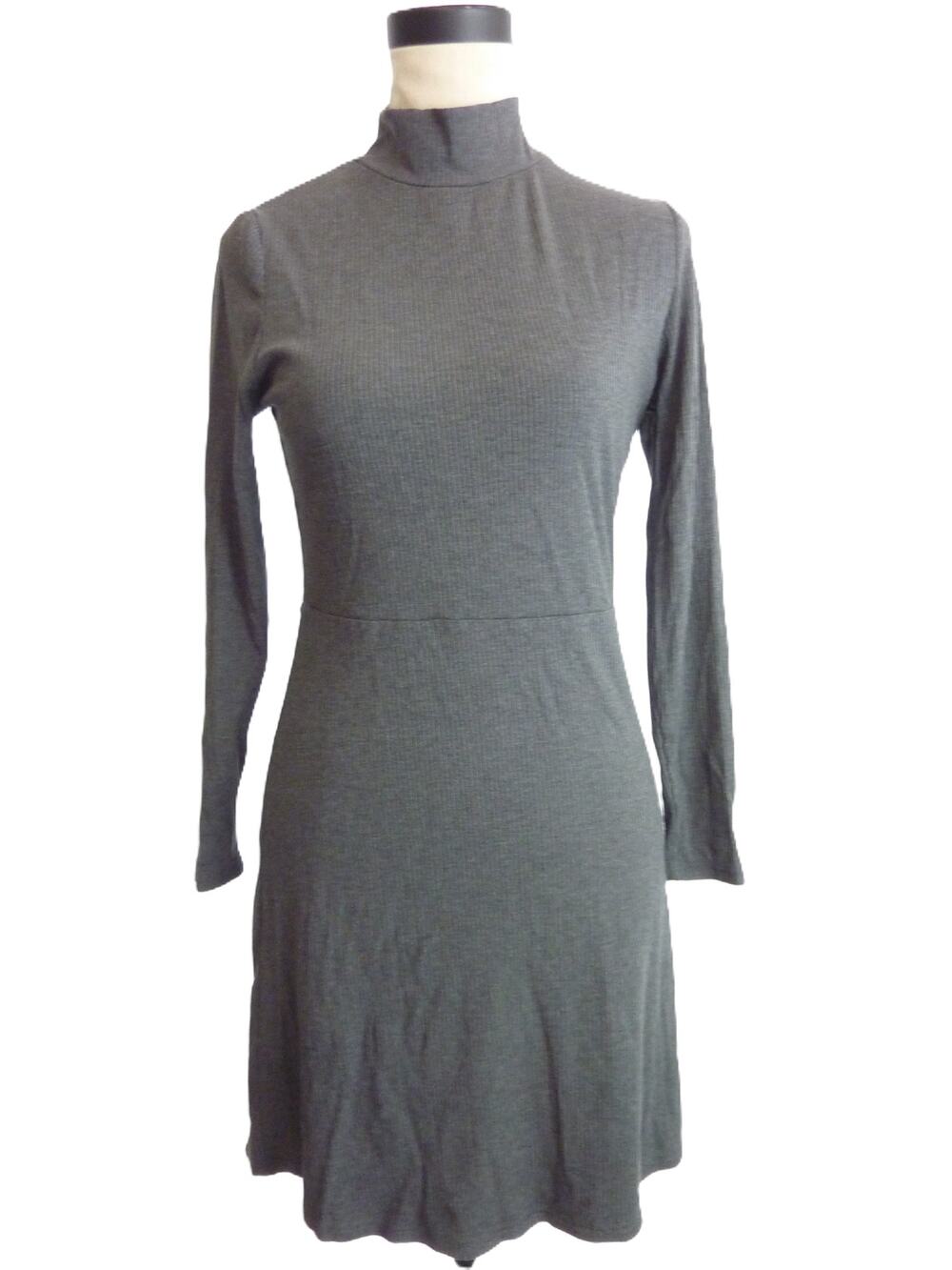 Banana Republic Womens Petite Small PS Gray Ribbed Rayon Mock Neck Dress Fall